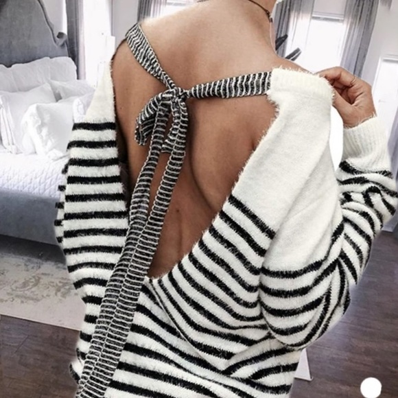 1 LEFT 👁❤️WOMENS SOFT STRIPED SWEATER TIE BACK - Picture 2 of 3
